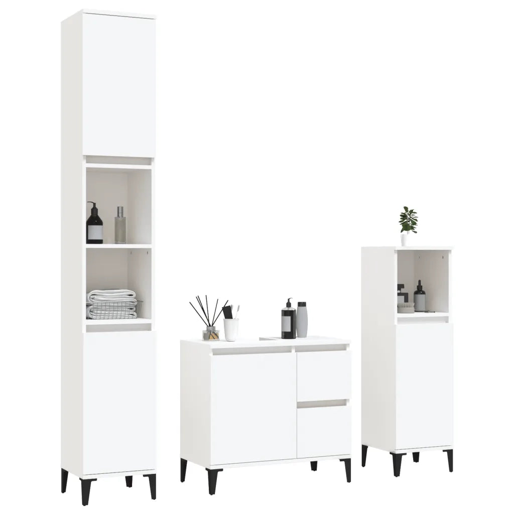 Set di Mobili da Bagno | Armadio da bagno 3 pz Bianco in Legno Multistrato