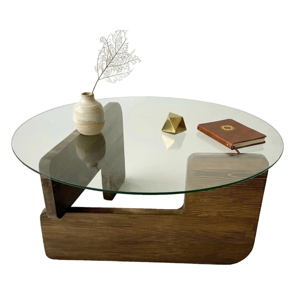 Cornalba, Tavolino da Salotto Piano in Vetro Temperato, 75x75x35h cm Marrone Noce