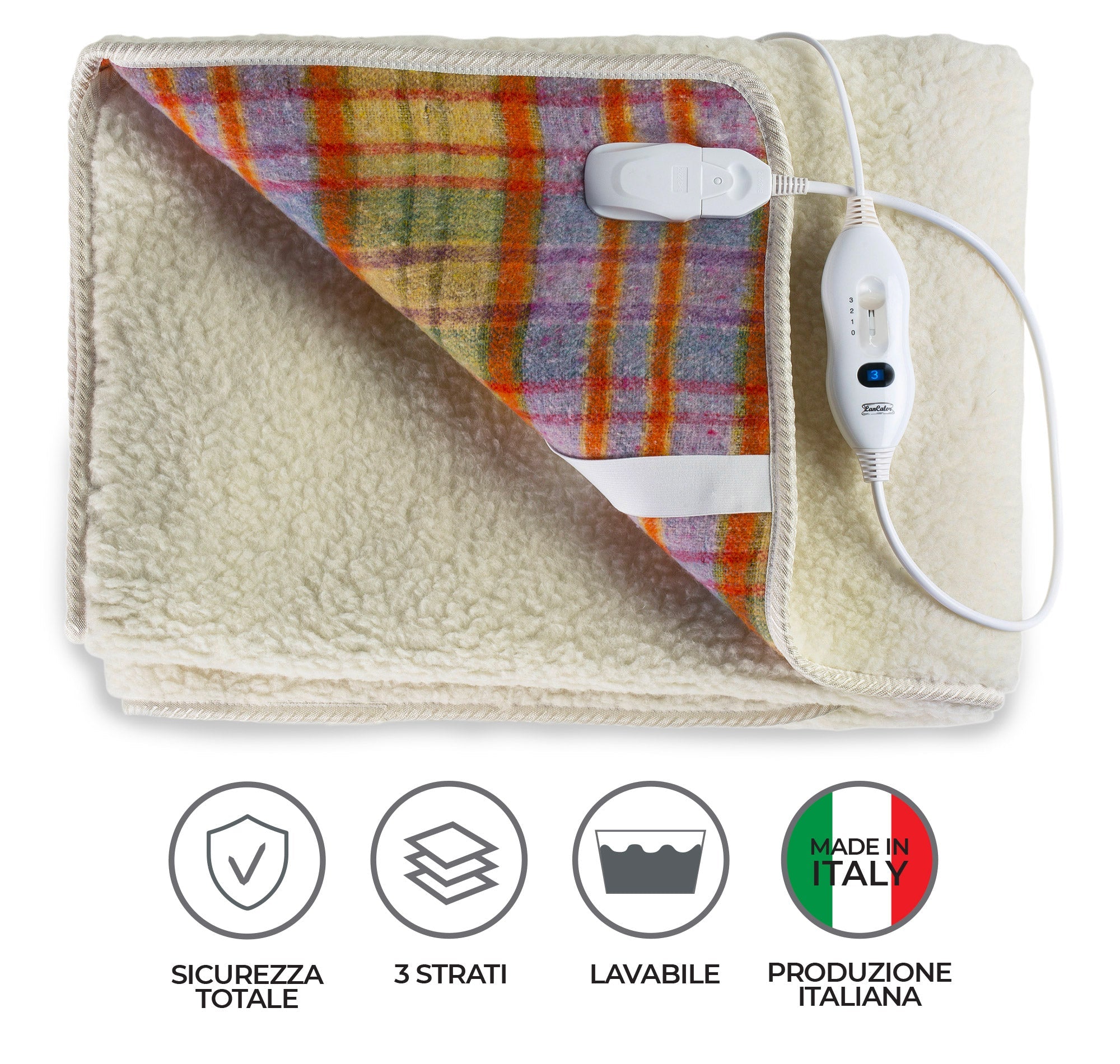 Coperta Termica Elettrica Matrimoniale in Lana 100% Scaldaletto Plus Scozzese
