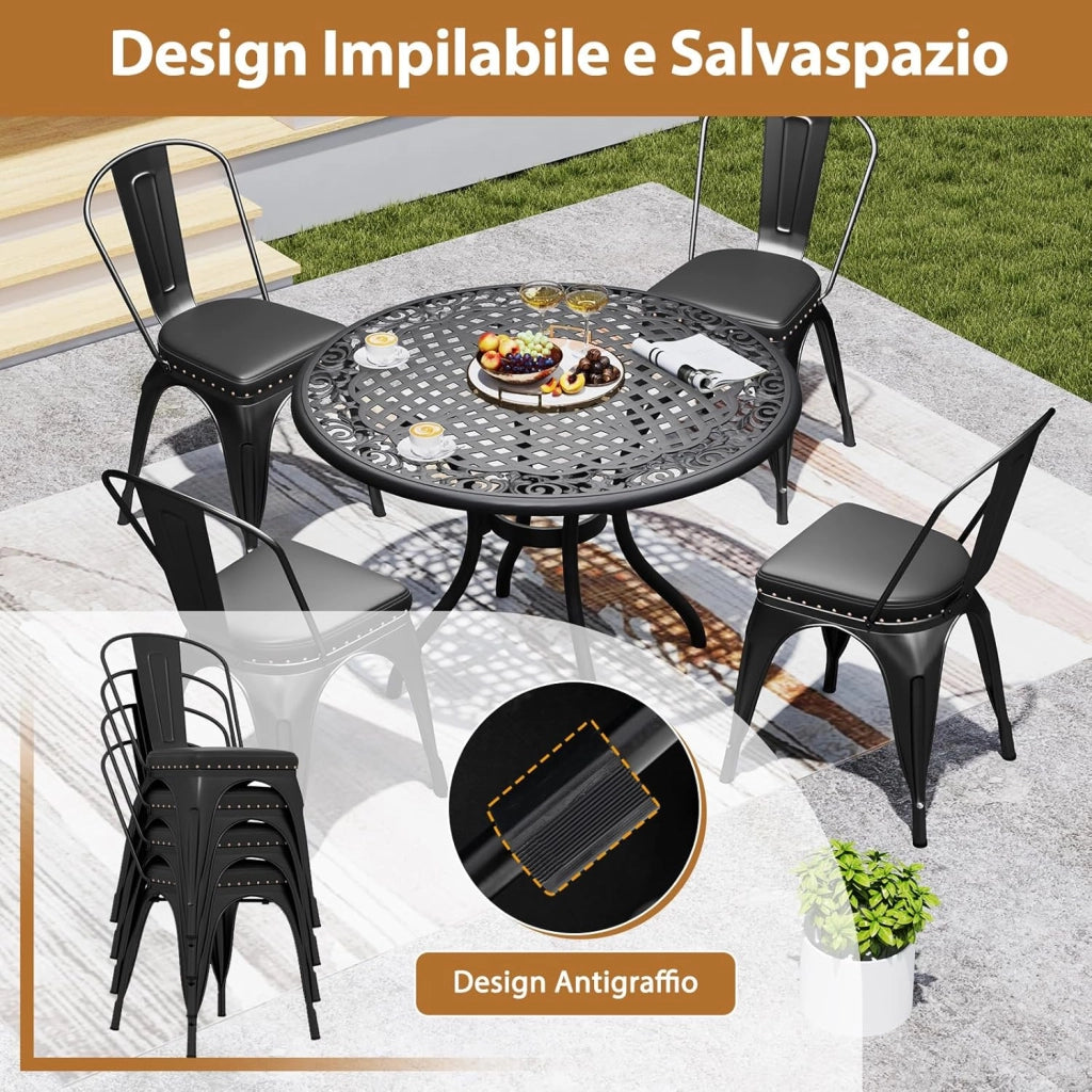 4 Sgabelli Cucina 53 x 44 x 84 cm, Sedie Impilabili con Schienali Rimovibili e Sedile Imbottito in Finta Pelle, Sgabelli in Metallo per Ristorante, Bistro e Bar (Nero)