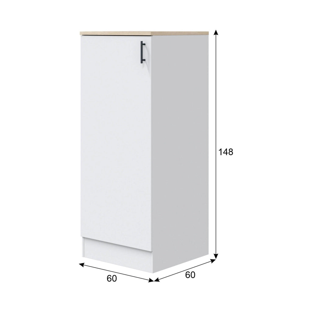 Mobile alto 1 anta Aveny, Colonna cucina, Modulo dispensa verticale, Mobile verticale compatto, 60x60 h148 cm, Bianco e Rovere