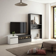 Mobile TV, Soggiorno, 260x35x186cm, Per TV fino a 65", Camino elettrico, Bianco e nero RF2547
