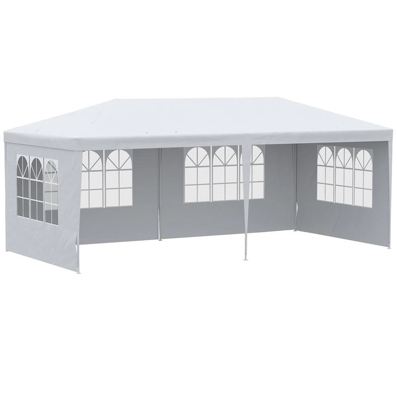 GAZEBO DA GIARDINO PER EVENTI CON 4 PARETI RIMOVIBILI CON FINESTRE 5.8X2.9X2.5M BIANCO
