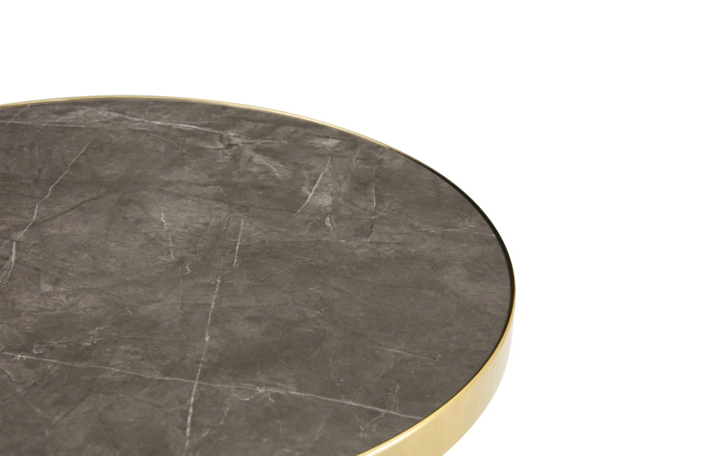 Tavolino rotondo in MDF effetto marmo grigio e oro