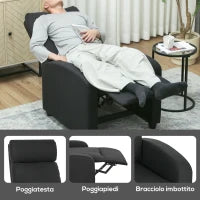 Poltrona Relax Reclinabile Manualmente con Poggiapiedi e Imbottita in Tessuto, Nero