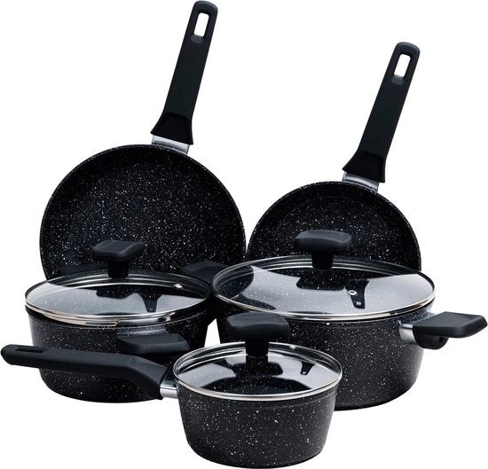 Set di Pannini 8 pezzi con Smalto Antitrasferimento, Alluminio con Rivestimento di Titanio, 3 Pannini con 3 Viti a Vite con Vetro Temprato e 2 Padelle per Tostapane, Incluso Induzione
