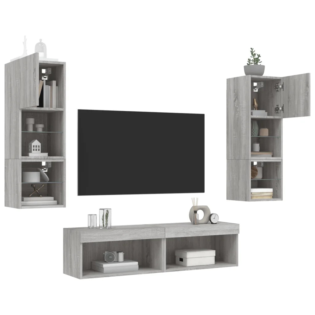 Mobili TV a Muro con LED 6pz Grigio Sonoma Legno Multistrato 3216620