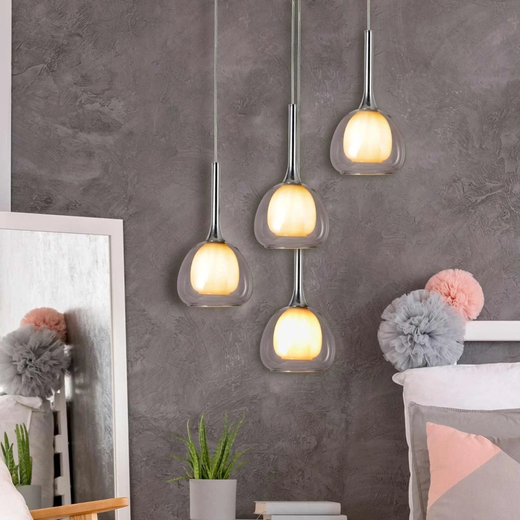 LÚZETE - SOSPENSIONE 1 LUCE CRISTALLO ESTERNO TRASPARENTE INTERNO BIANCO Ø16,5 NOLINA