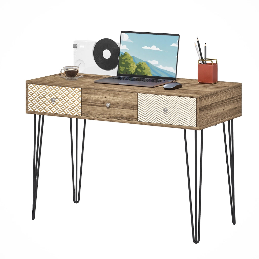 Scrivania in Legno con Cassetti ¨C zephmum ¨C Marrone 105x50x75 cm