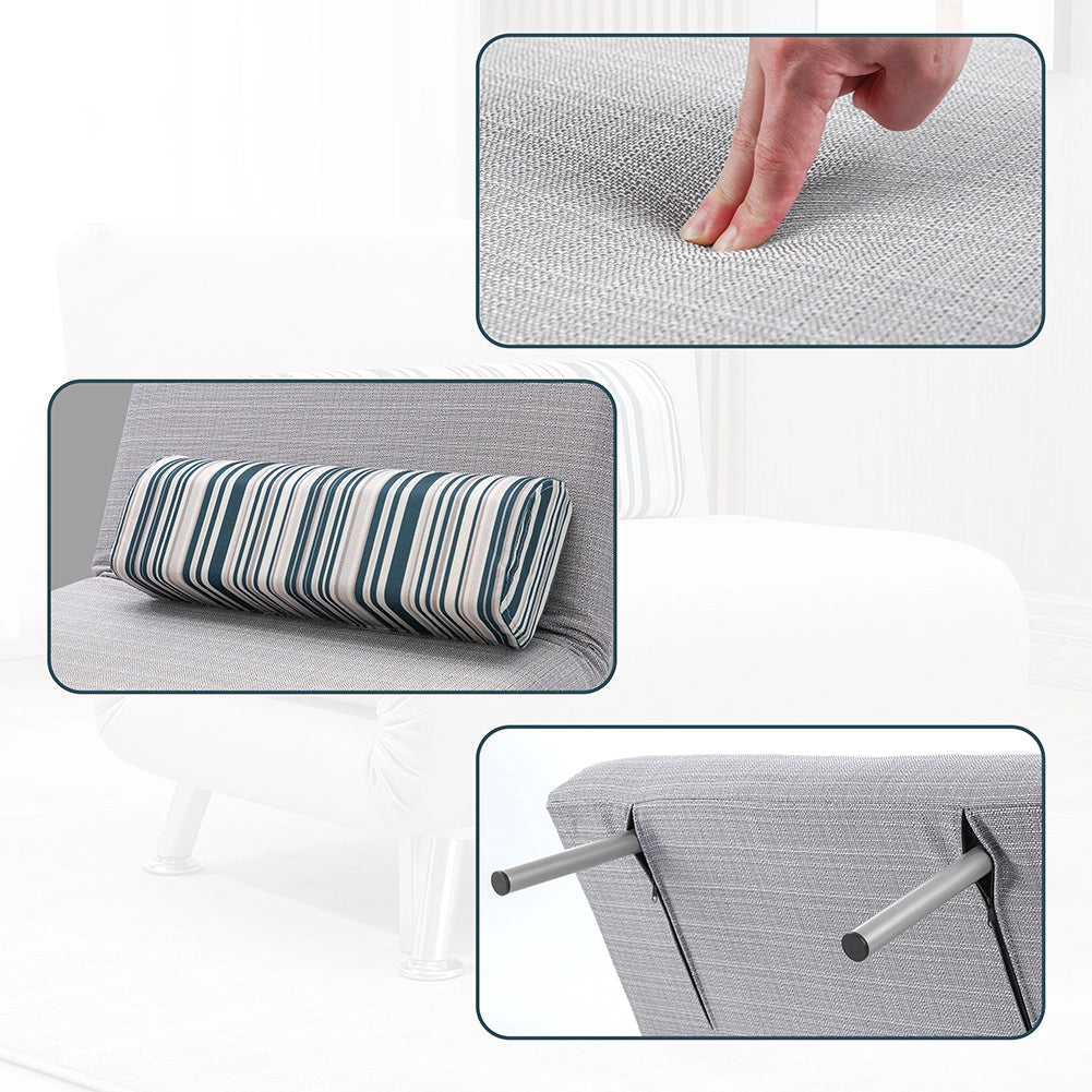 Poltrona Letto 1 Posto Schienale Reclinabile in Metallo e Tessuto 75x73x73 Salvaspazio Grigio Chiaro
