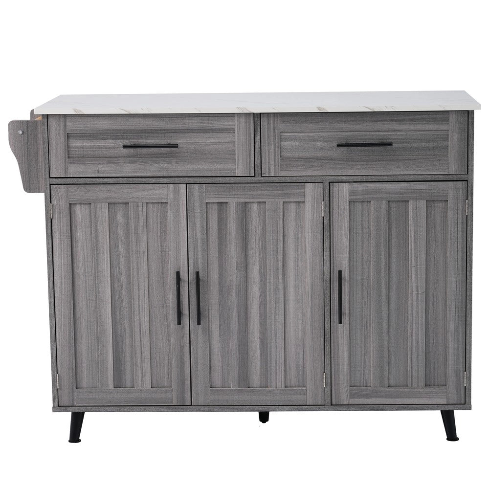 Carrello Cucina Pieghevole con 2 Cassetti e Ante ¨C Xylo ¨C Bianco/Grigio, 129x46x91.5 cm