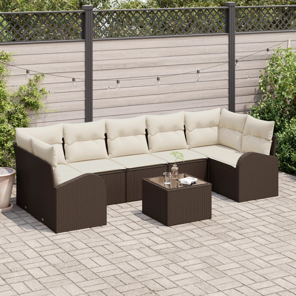 Set Divano da Giardino a 8 Pezzi con Cuscini in Rattan Polietilene Marrone