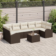 Set Divano da Giardino a 8 Pezzi con Cuscini in Rattan Polietilene Marrone