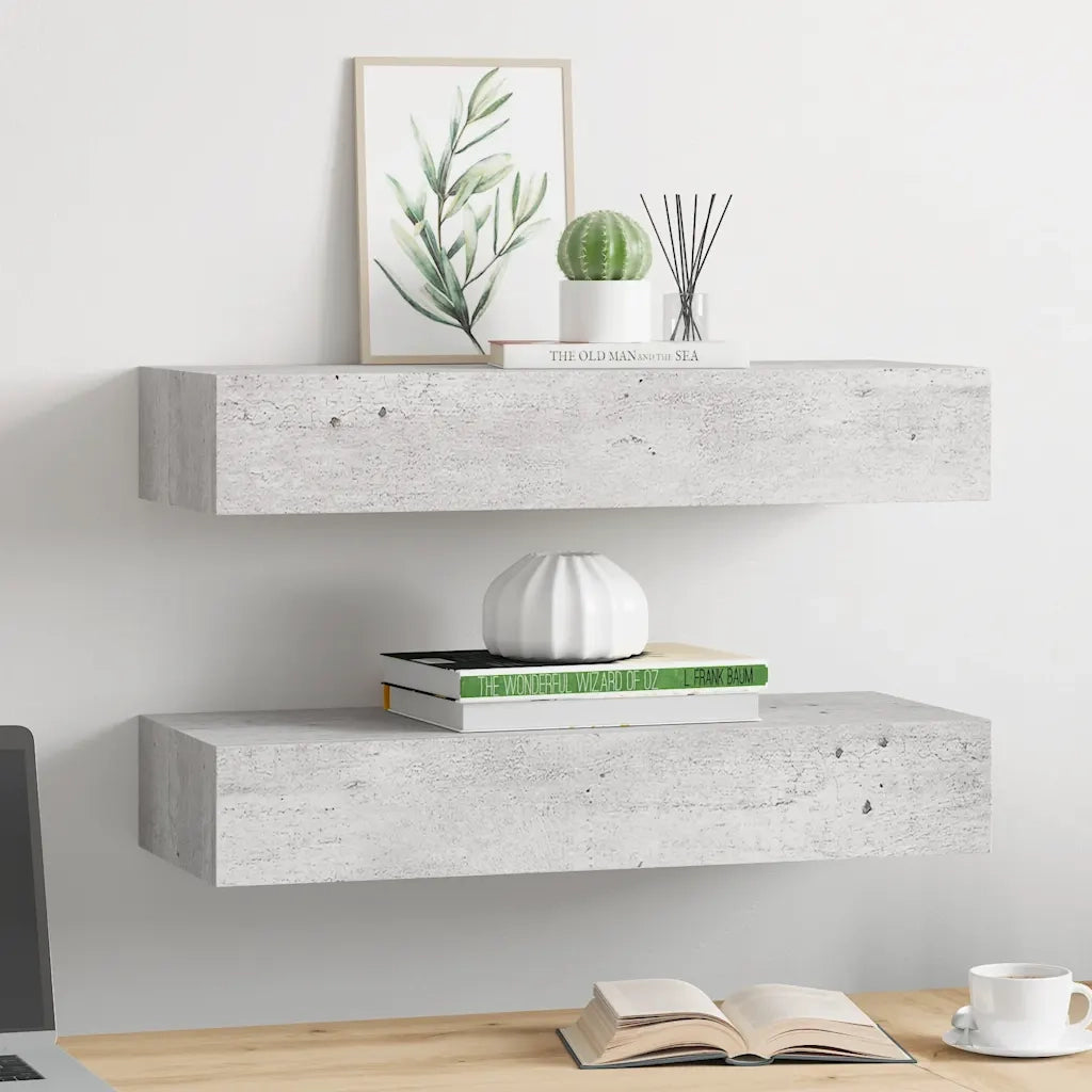 2 pz Mensola | Scaffali con Cassetti Grigio Cemento 60x23,5x10 cm in MDF