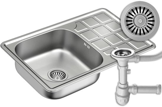 Lavandino in acciaio inossidabile - adatto a cassetti di 50 cm - inclusa scarico