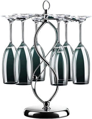 Wijnrek multifunzionale per archiviazione - Ospita bicchieri di vino con organizzatore per bottiglie - Wijnrek desktop indipendente - Adatto per 6 bicchieri da vino - Organizzatore appeso rovesciato (8 stili) per bicchieri di vino