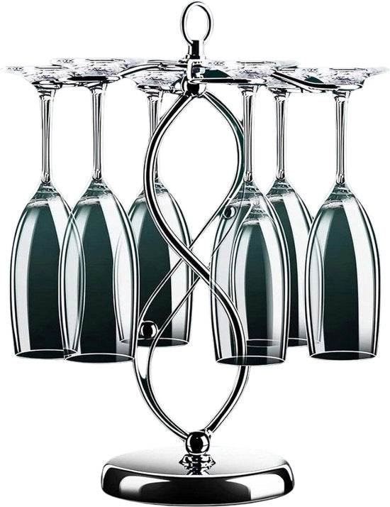 Wijnrek multifunzionale per archiviazione - Ospita bicchieri di vino con organizzatore per bottiglie - Wijnrek desktop indipendente - Adatto per 6 bicchieri da vino - Organizzatore appeso rovesciato (8 stili) per bicchieri di vino