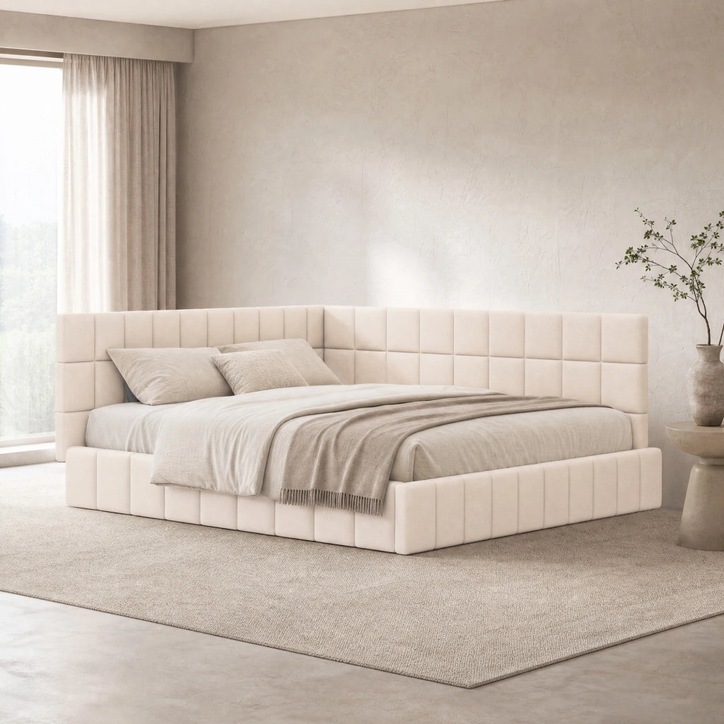 LETTO da giorno 160x200 cm in tessuto beige con rete a doghe