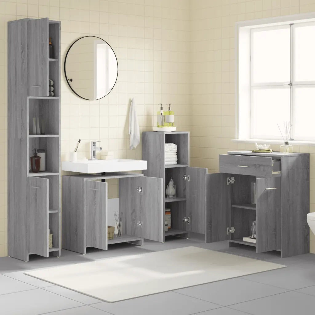Set Mobili da Bagno 4 pz Grigio Sonoma in Legno Multistrato 3154410