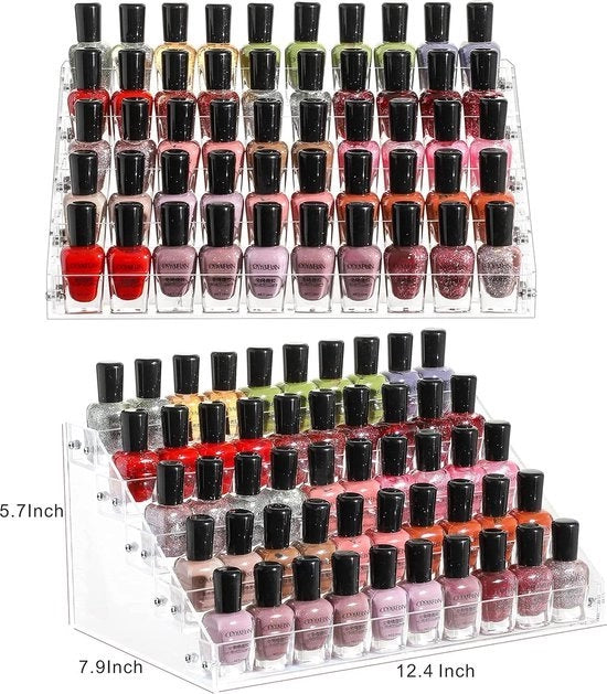 Organizzatore di cosmetici trasparente per 50 flaconi di 5 strati display di acrilico con contenitore per oli essenziali e ripiano per l'osservazione di occhiali da sole