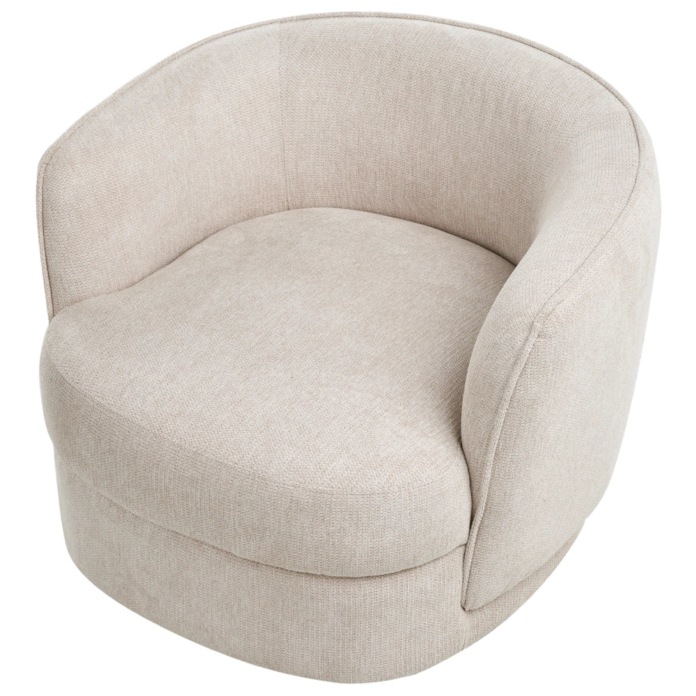 Poltrona Beige Chiaro Poliestere Cuscino Girevole Sfoderabile Schienale Rotondo Stile Retro Glam Soggiorno