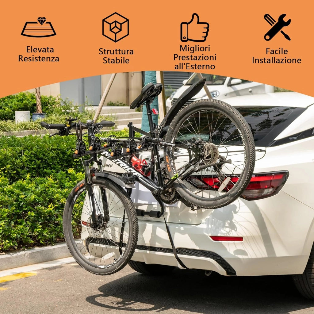 Portabici Posteriore Universale per Auto, Portabici da Portellone per 3 Bici con Lunghezza e Angolo Regolabili, Portata 45 kg, Portabiciclette per Bagagliaio Pieghevole per SUV e Berline