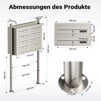 Cassetta postale condominiale autoportante, 10 posti, acciaio inox, 945 x 270 x 1500 mm, 2 moduli