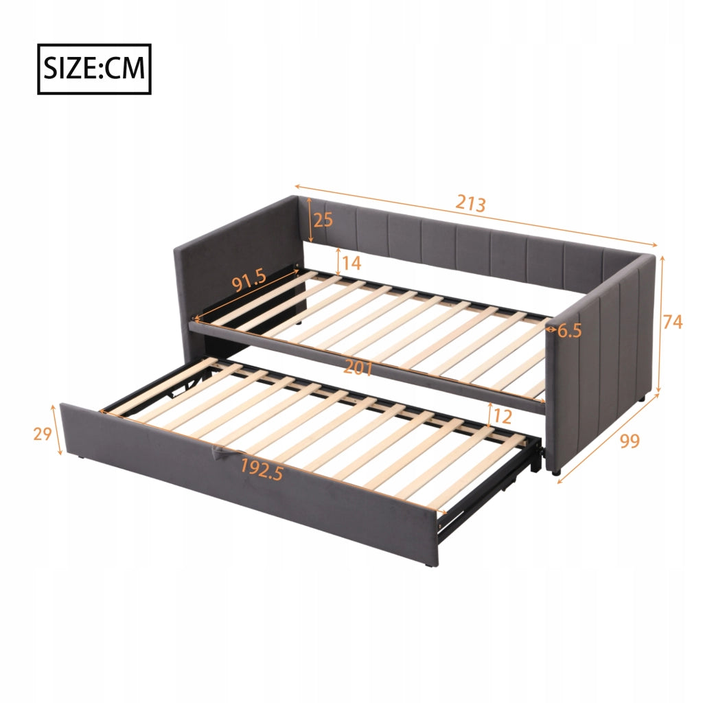 Divano letto 90x200 - Xylo - Grigio, velluto, senza materasso