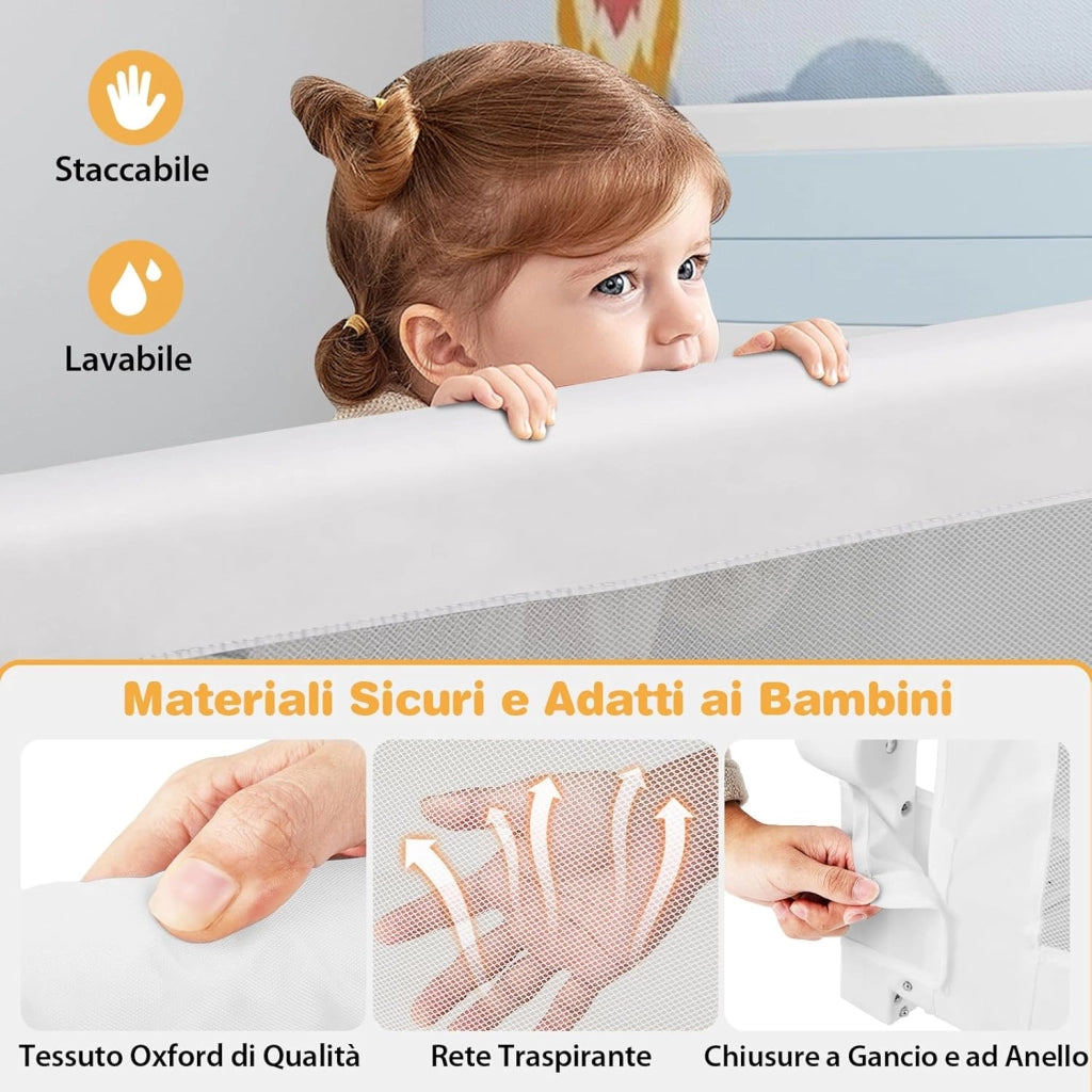Sponda Letto per Bambini 105/120/150 cm, Barriera di Sicurezza per Neonati, Barriera Letto Pieghevole e Portatile, con Cinghia di Sicurezza (Bianco, 105 x 38 x 43 cm)