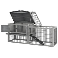 Gabbia per Conigli, Rifugio Superiore con Rampa, Recinto Esterno, 150 x 52 x 68 cm, Grigio