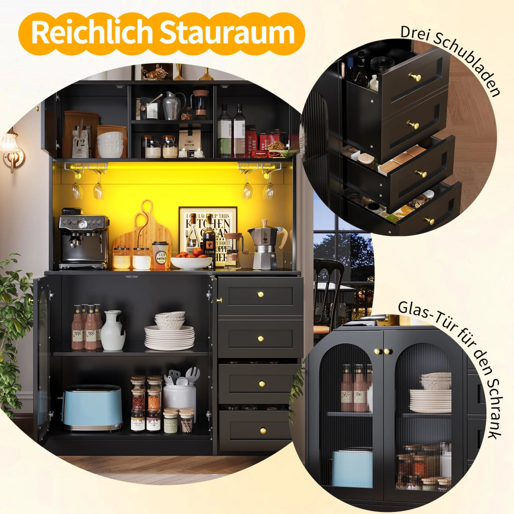 MADIA 120x40x188 cm in MDF nera con LED e maniglie color oro