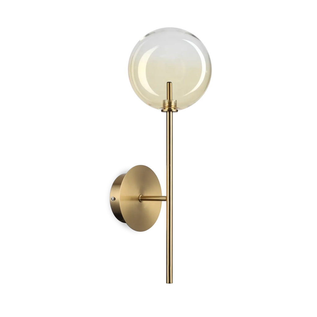 EQUINOXE APPLIQUE A PARETE OTTONE ANTICO E AMBRA IN VETRO 1 LUCE ATTACCO G4 LAMPADINA INCLUSA