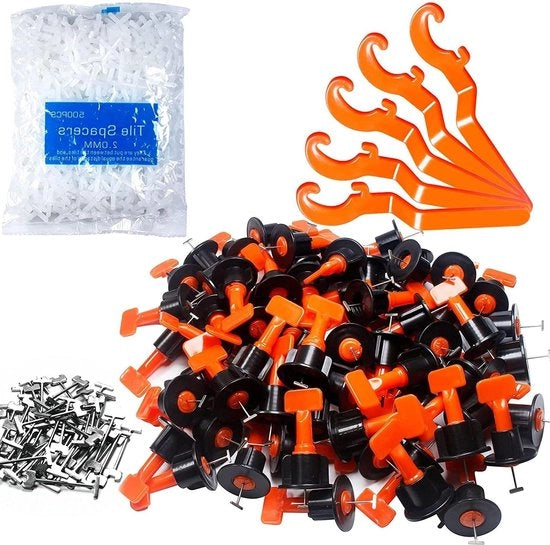 Kit di livellamento di piastrelle - 100 livellatori di piastrelle riutilizzabili - supporti di distanza - pareti - pavimenti - chiavi speciali - supporti di distanza per piastrelle 2 mm - 10 pezzi - costruire