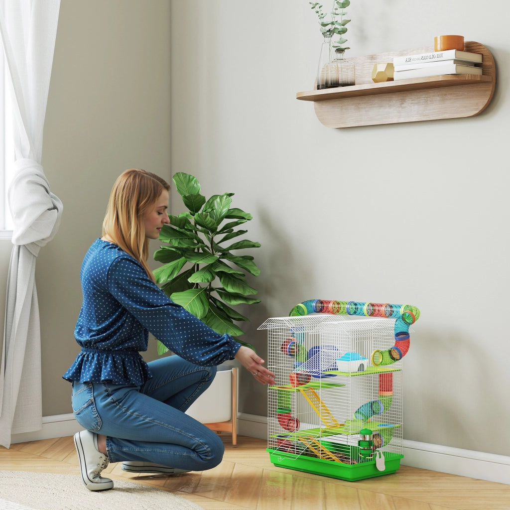 Gabbia per Criceti a 5 Piani 47x30x59 cm con Tubi Ruota Casetta e Accessori Verde