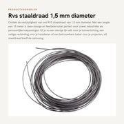 Cavo in acciaio inox 304 a 1,5 mm - 15 Metri - Alta resistenza alla temperatura - Costruzione 7x7 - Utilizzo multifunzionale - Cavo di acciaio