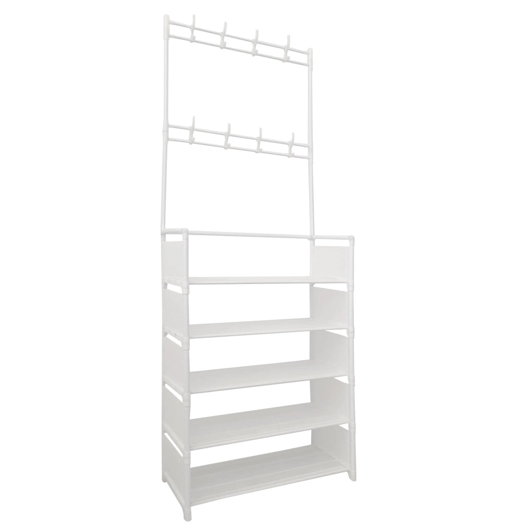 Appendiabiti Da Ingresso Con Scarpiera Plus 16 Grucce 5 Ripiano Nyana Home Bianco