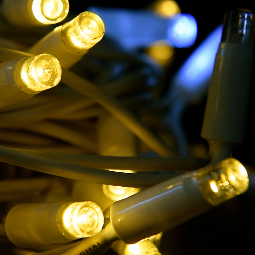 CATENA LUMINOSA PROFESSIONALE 50 MAXI LED CAVO BIANCO 5MT PROLUNGABILE FINO 200MT - LUCE CALDA FISSA E FLASH BIANCO PER ESTERNI E INTERNI