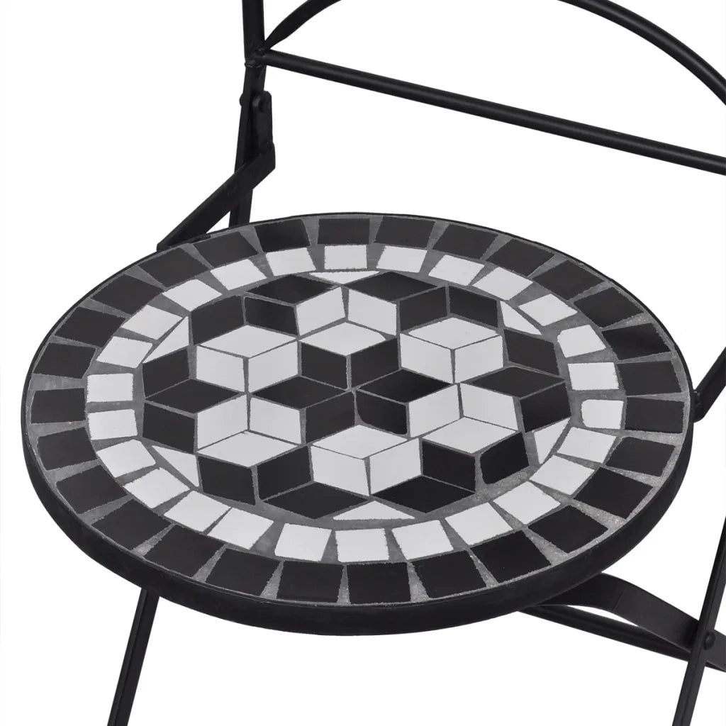 Set da Bistrot 3 pz | Set Salotto da Giardino in Piastrelle di Ceramica Nero e Bianco
