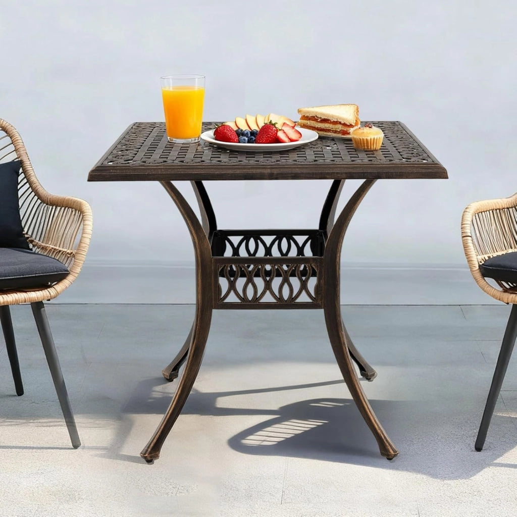 Tavolo da Giardino Con Foro di Ombrellone φ5 cm - da Balcone 80 cm, Bistrot in Alluminio Pressofuso Con Piedini Regolabili, da Terrazza Resistente