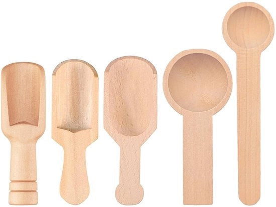 Set di 5 cucchiai in legno miniatura - Cucchiaini da cucina - Cucchiaio per spezie - Cucchiaio per sale - Formato compattibile