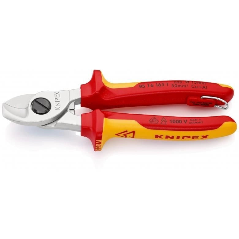 KNIPEX 95 16 165 T Cesoia per cavi isolata VDE fino a 1000 V con attacco per cordino di sicurezza colore Nero Giallo