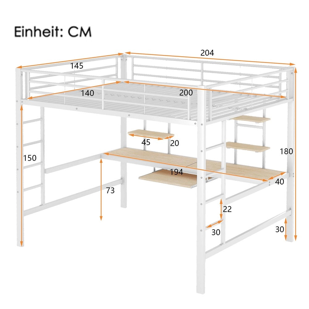 Letto a Soppalco con Scrivania e Librerie ¨C MINIMAL ¨C Metallo Bianco 140x200