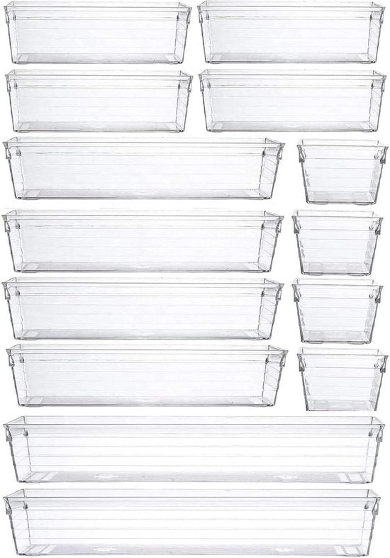Organizzatore per cucina - 14 pezzi - contenitori di archiviazione - organizzatore per camera da letto ufficio - scrivania - versatile - plastico trasparente