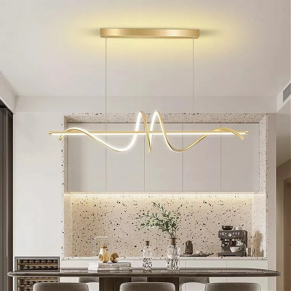 Trade Shop - Lampadario A Sospensione Led 65w Oro Spirale Ondulato Luce 6500k Vortice Orizzontale 32453 -