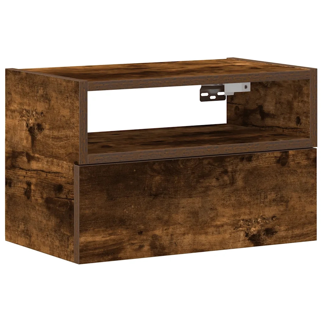 Comodino a Muro-Tavolino da notte sospeso Rovere Fumo 45x26x28,5 cm