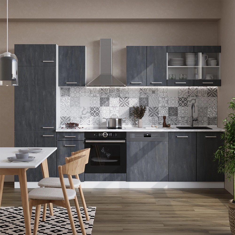 Cucina componibile R-Line Calce nera/Bianco 300 cm senza piano di lavoro Vicco