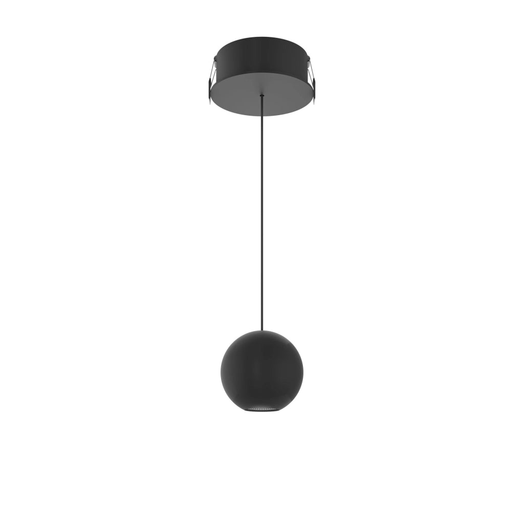 Lampada a sospensione BORA SPACE 8W LED, tecnologia Switch 2700K-4000K, fascio 38º, design sferico, finitura nero opaco, CRI>93, UGR<19, BORA8