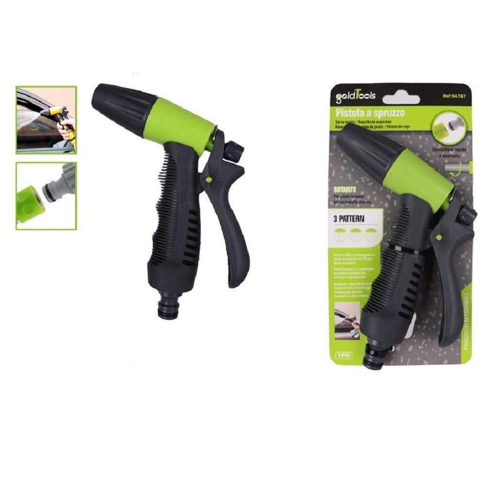 Trade Shop - Pistola A Spruzzo 3 Getti Regolabile Rotante Impugnatura Gomma Ergonomica 94767 -
