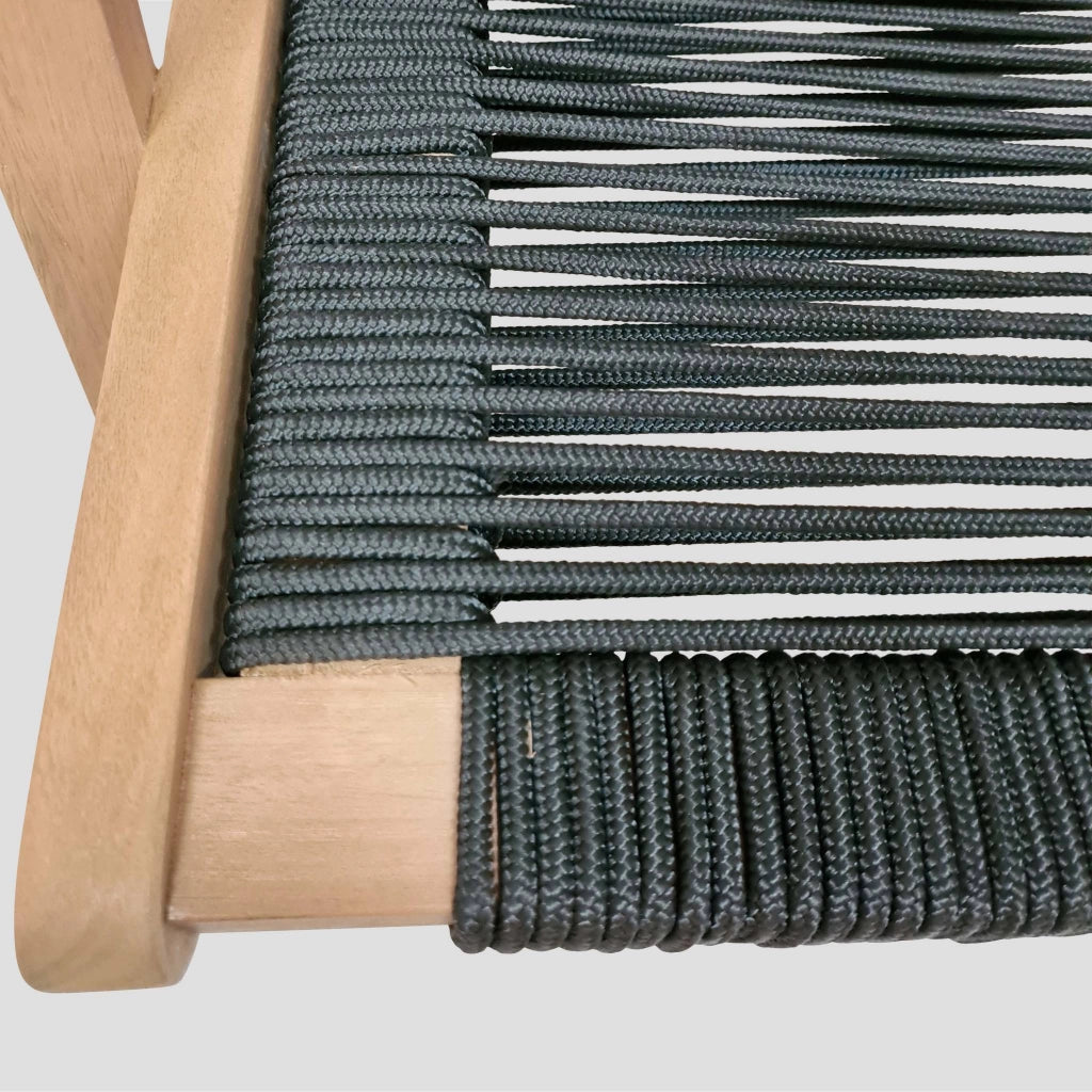 Set 2 lettini prendisole in legno e corda con poggiapiedi, nero