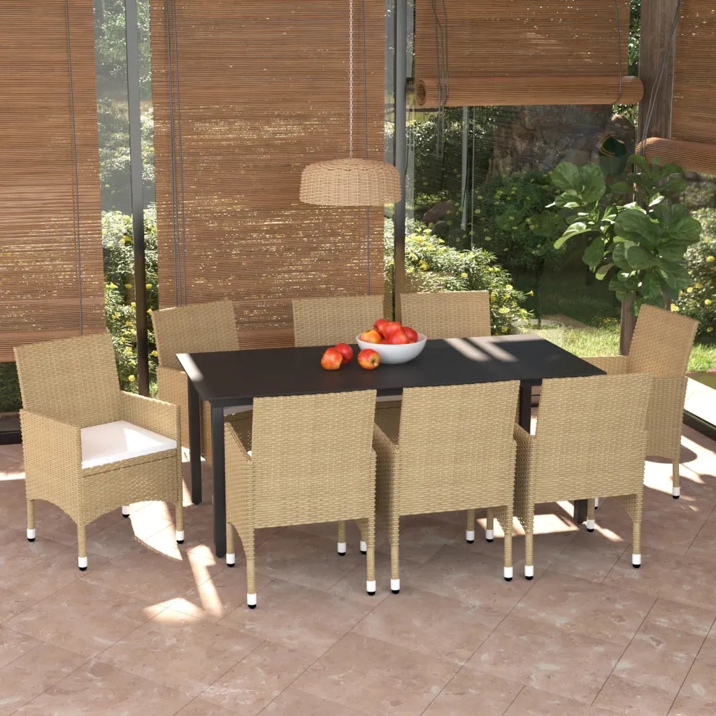 Set Pranzo da Giardino 9 pz con Cuscini in Polyrattan Beige cod mxl 39712